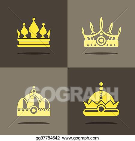 Clipart crown shadow. Vector yellow icons with