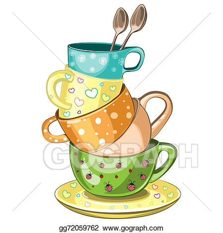 Clipart cup illustration. Stacked tea cups stock
