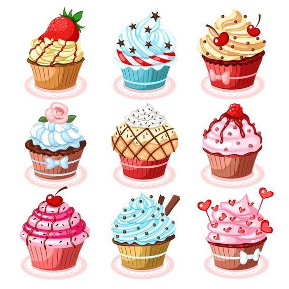 Clipart cupcake collage.  sweet desserts digital