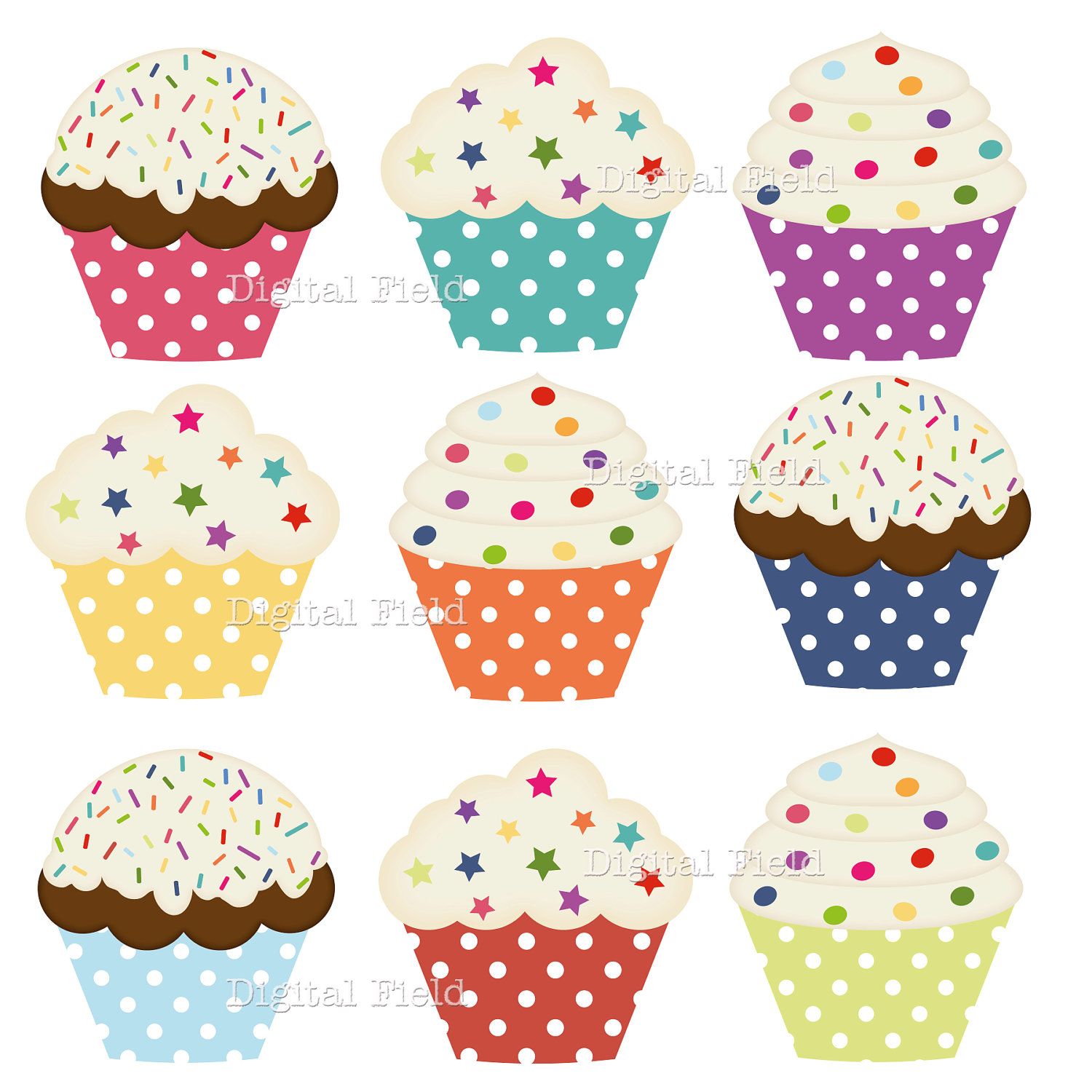 Cupcakes clipart printable cupcake. Instant download polka dot