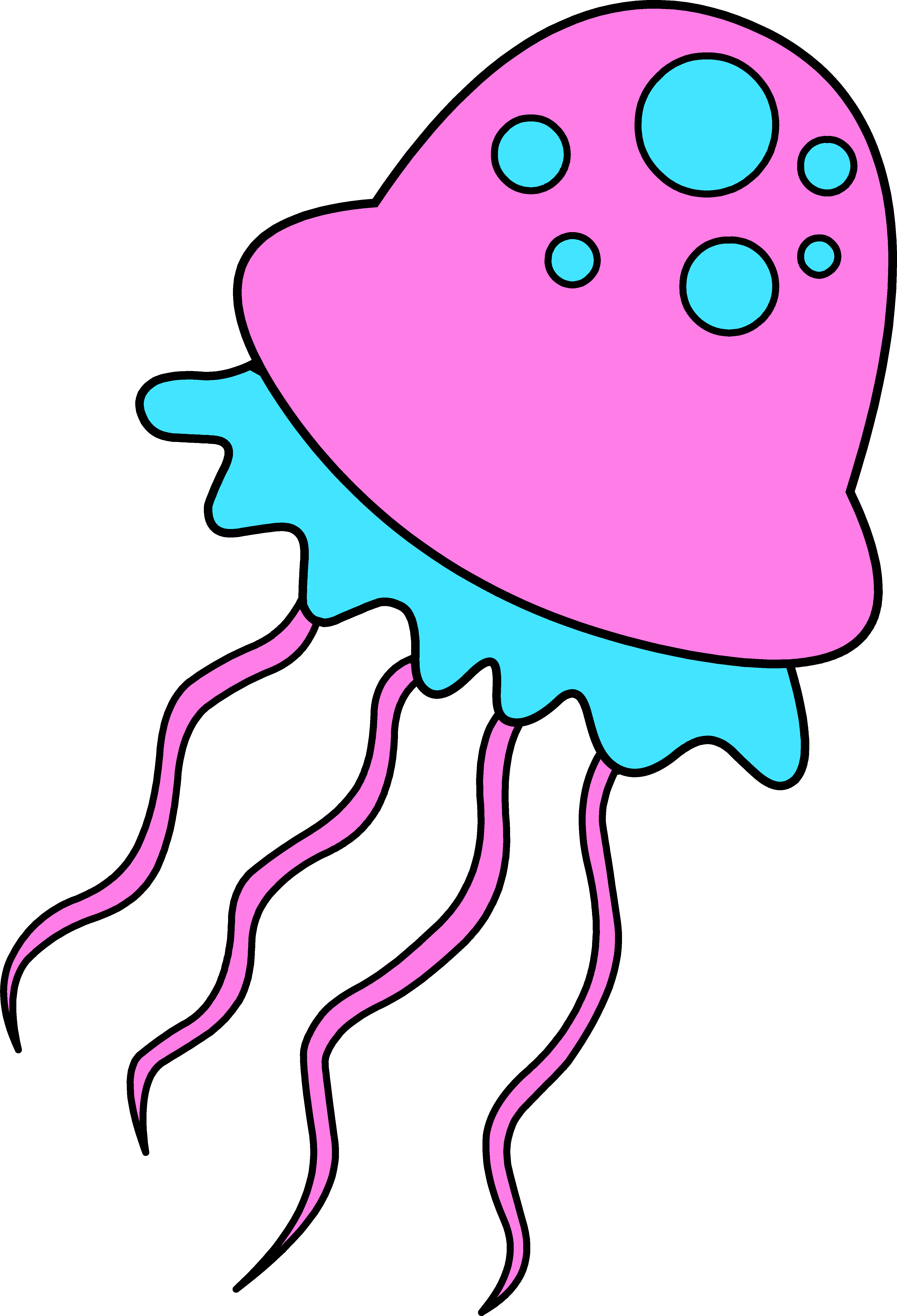 Pink and blue jellyfish. Kawaii clipart fish