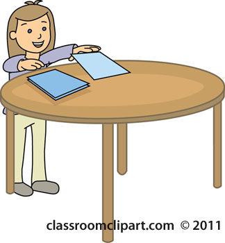 Clipart desk classrom. School student at round