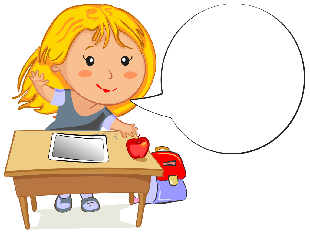 Desk clipart hand on. Cartoon girl at with