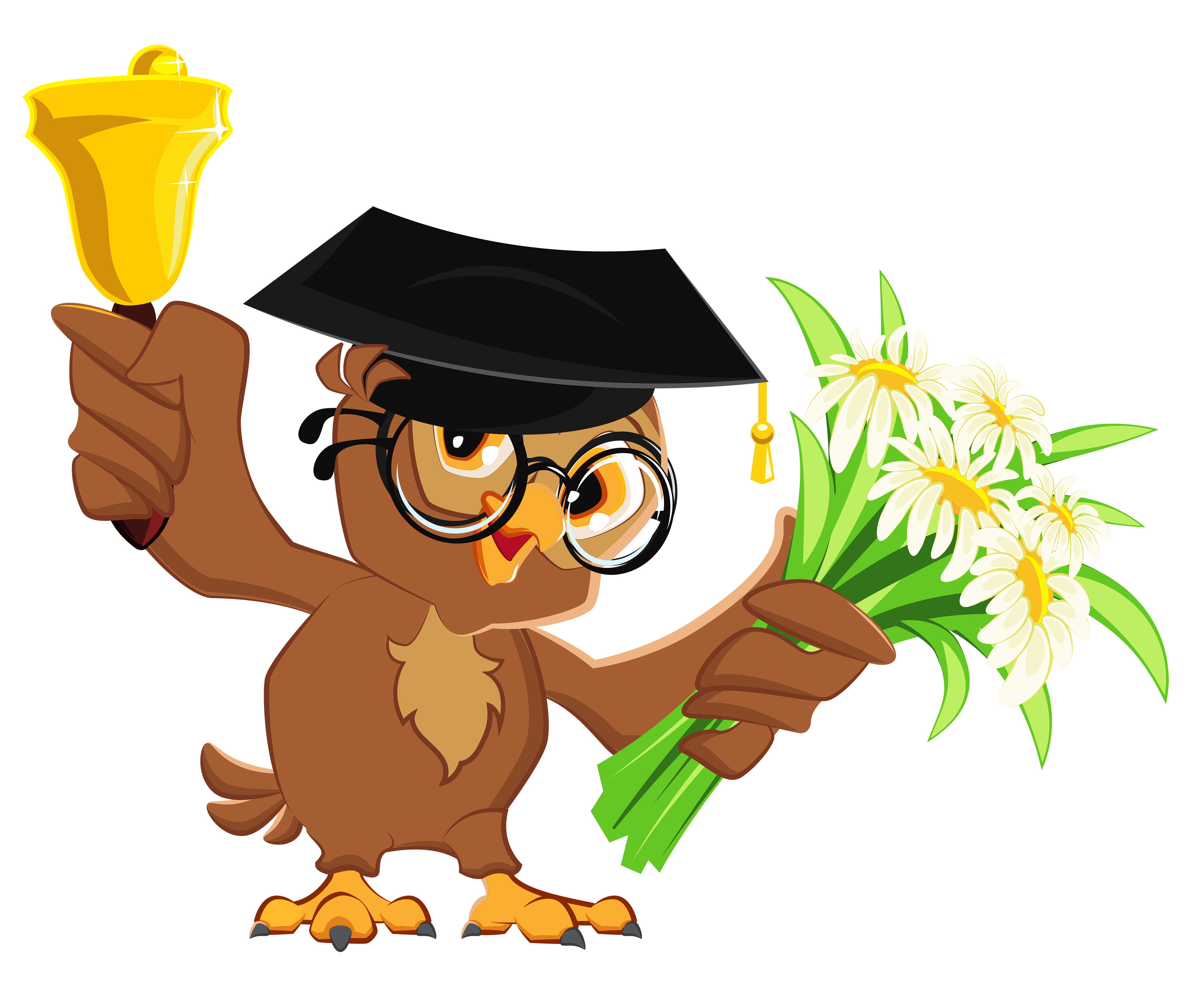 Owl with school bell. Preschool clipart diploma