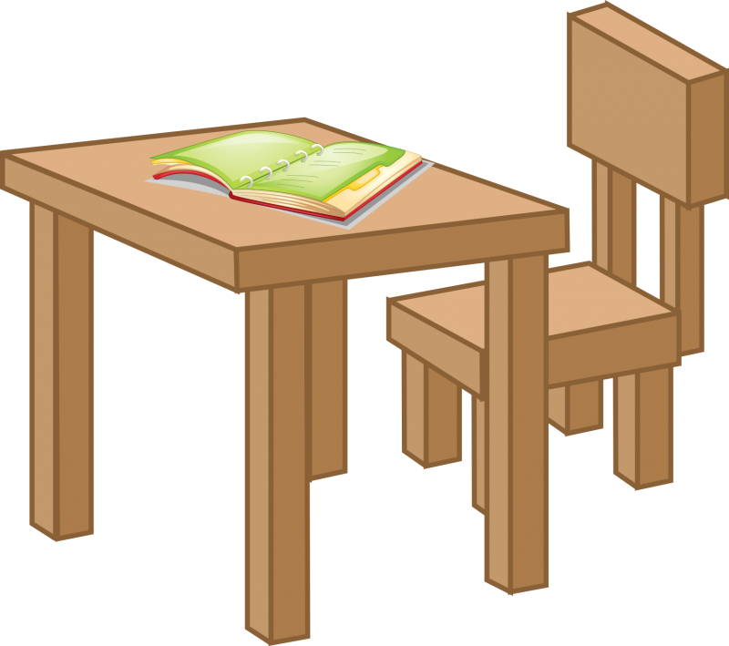 Clipart desk meja. Doodle kerusi dan buku