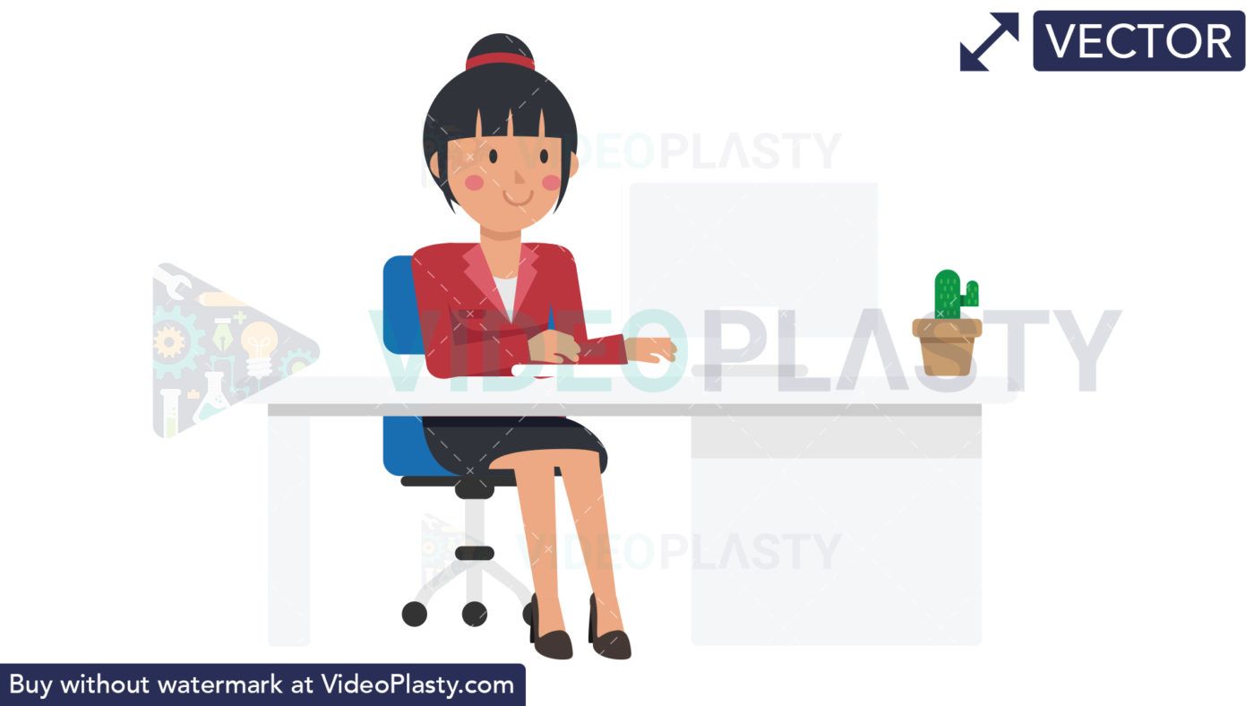 Clipart desk vector. Asian corporate woman working