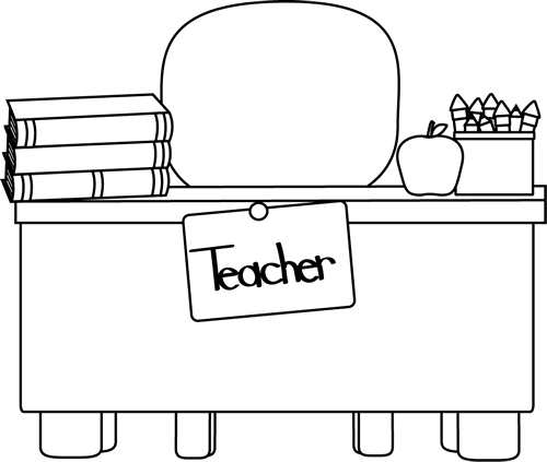 Back and white teacher. Clipart desk vector school