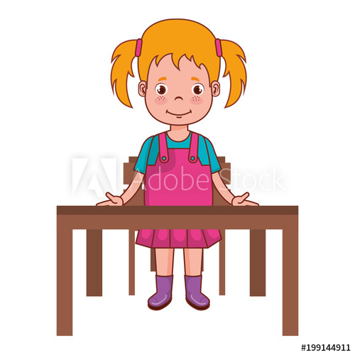 Clipart desk vector school. Little girl studying in