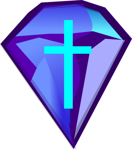 Clipart diamond symbol. Blue purple with cross