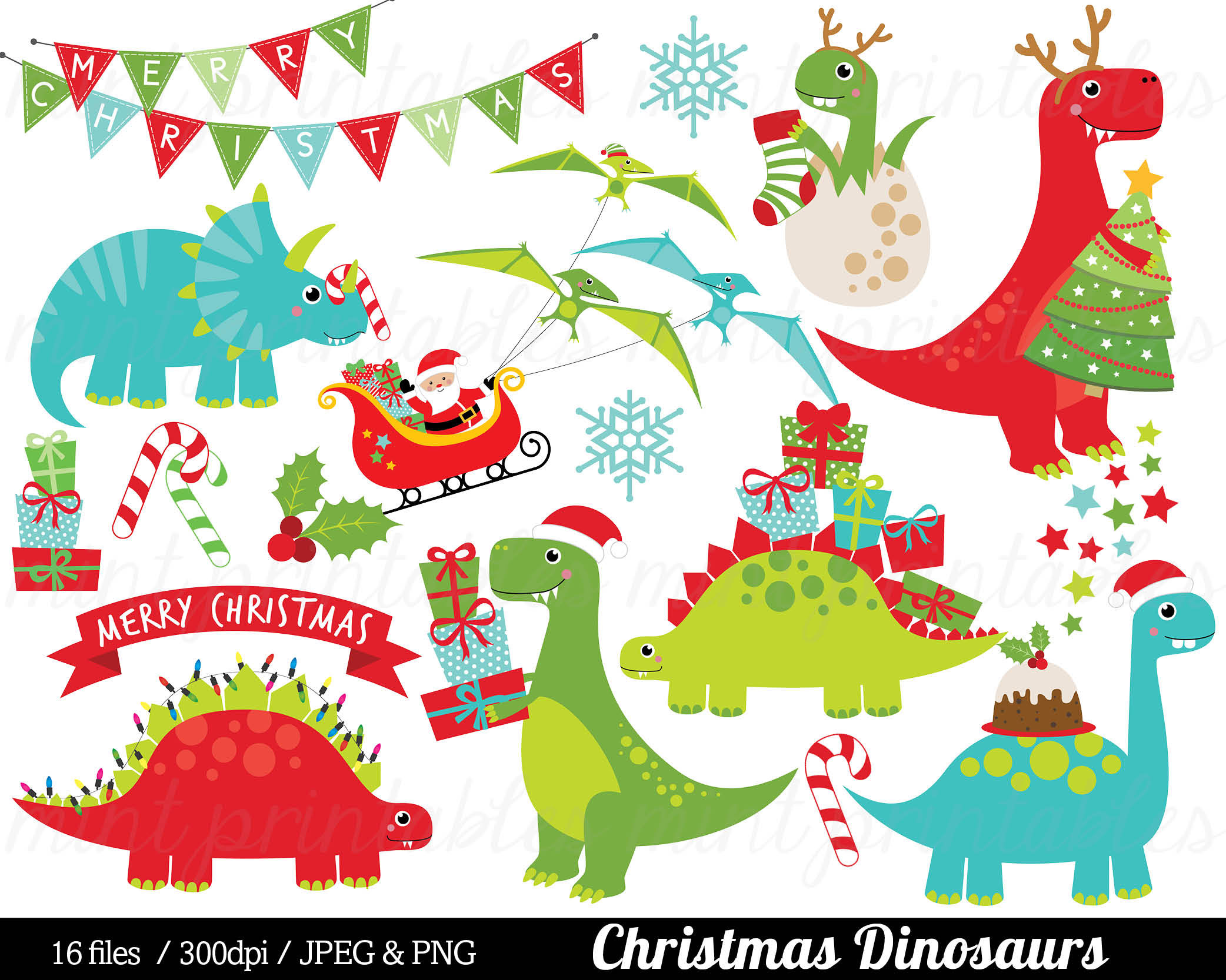 clipart dinosaur christmas