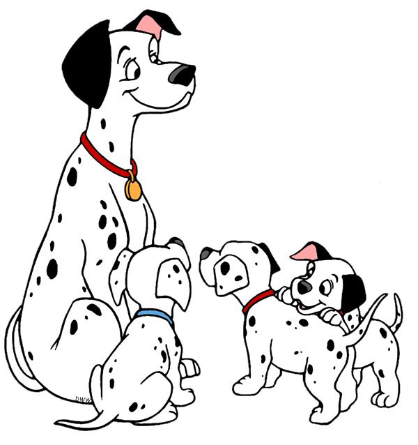 Pongo perdita and puppies. Clipart dog family