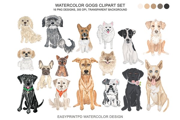 Clipart dog watercolor. Breeds illustrations creative market