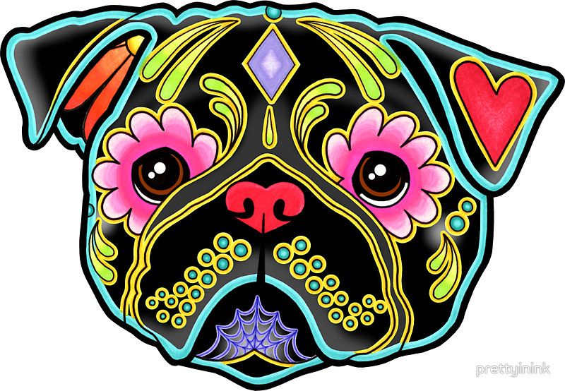 Clipart dogs day the dead. Of pug in black