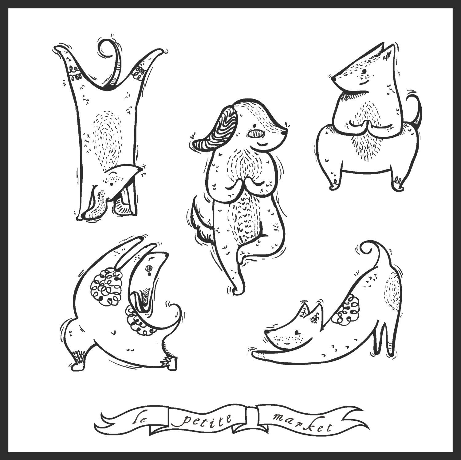 Dogs clipart yoga. Digital download doodly dog