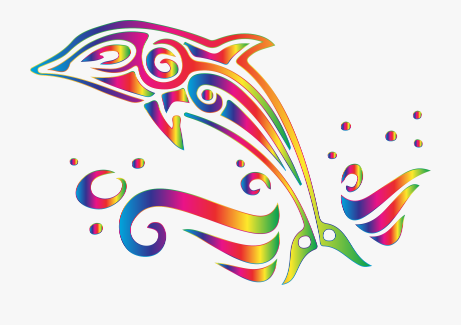 Chromatic tribal no background. Dolphin clipart colorful