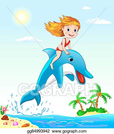 Vector stock and illustration. Clipart dolphin girl dolphin