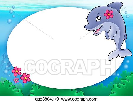 Clipart dolphin girl dolphin. Stock illustration round frame