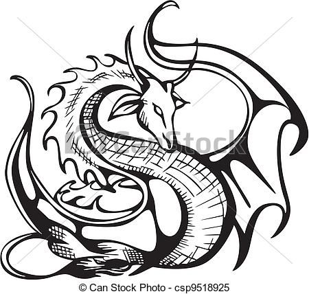 clipart dragon black and white
