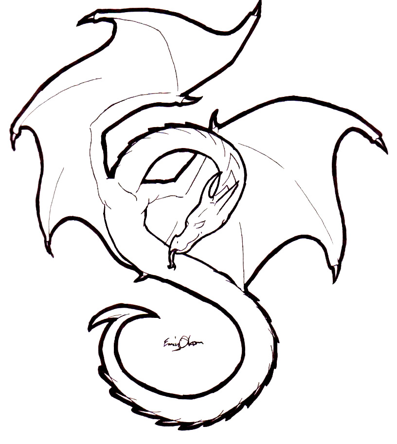 clipart dragon line drawing
