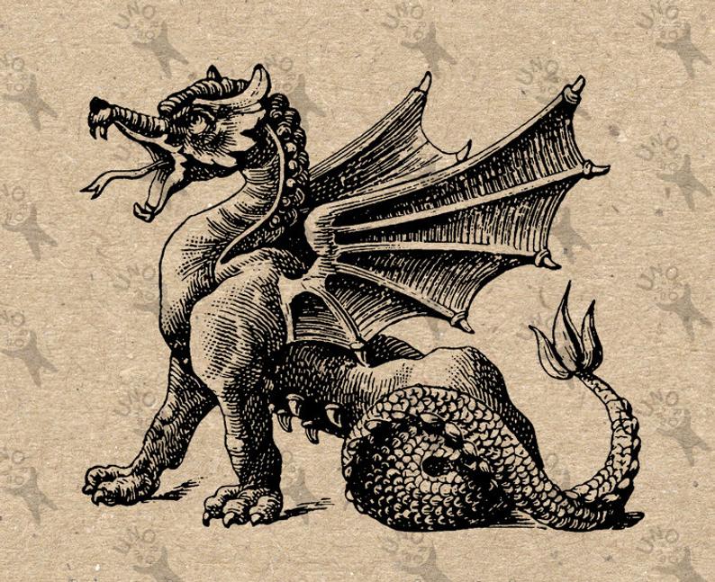 Clipart dragon vintage. Antique fairy image instant
