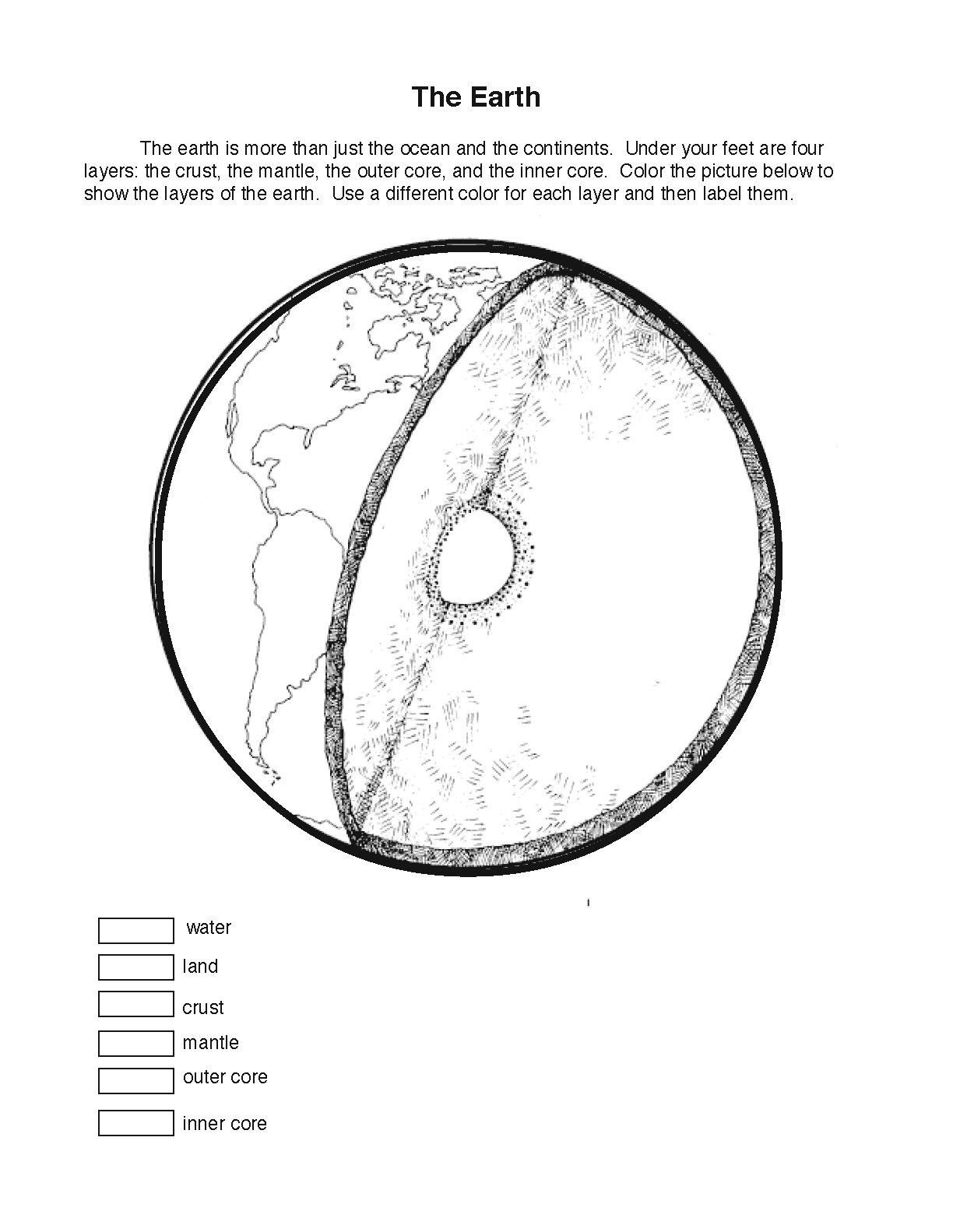 Layers coloring sheet montessori. Geology clipart the earth layer