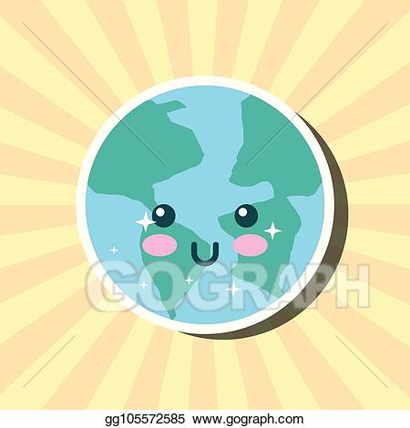 Clipart earth kawaii. Eps vector planet world