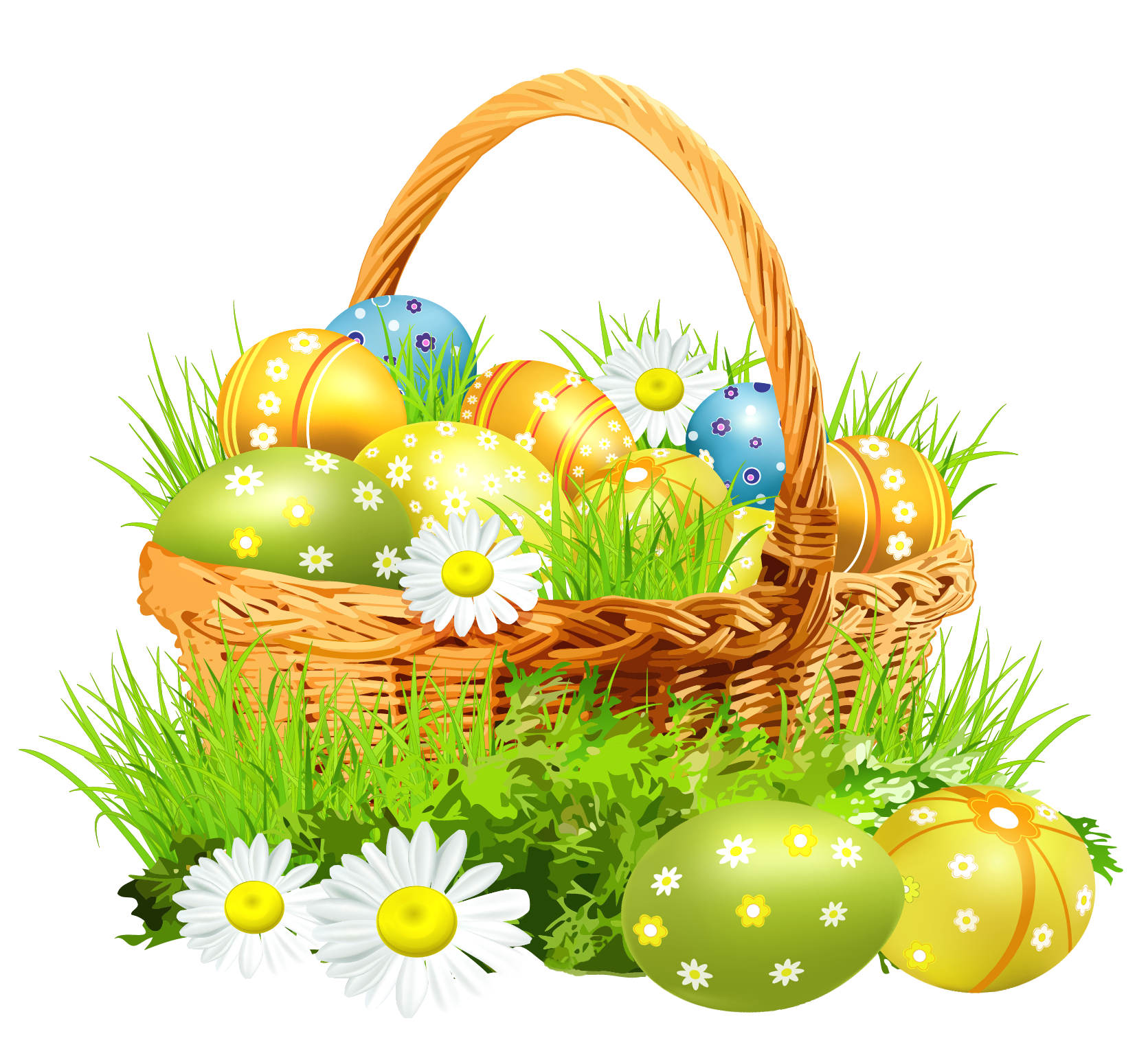 Basket with eggs and. Easter clipart house