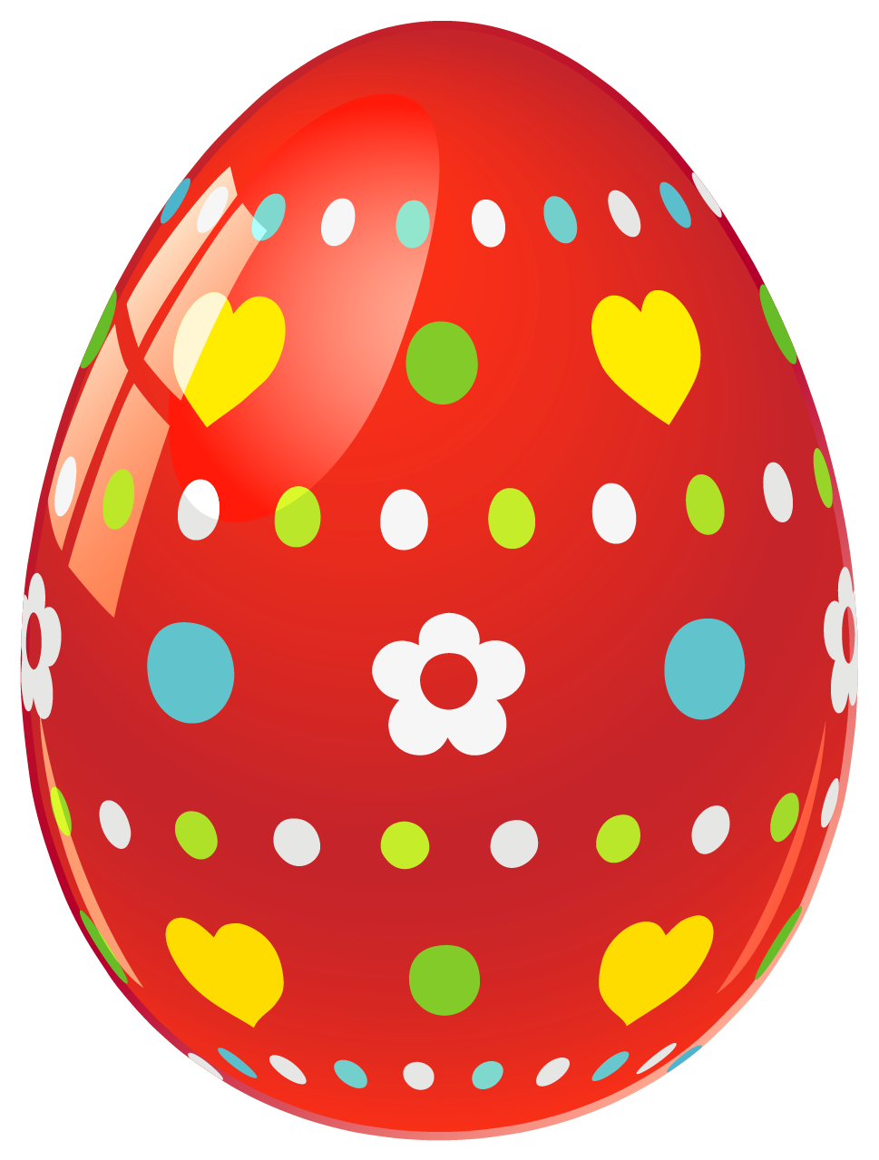Red egg with flowers. Easter clipart pastel