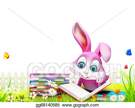 Drawing bunny with book. Easter clipart reading
