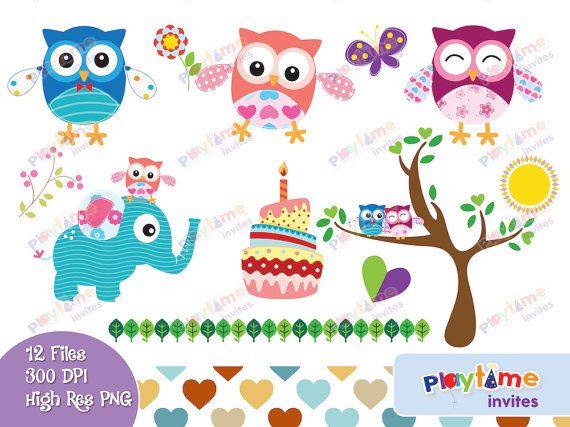 Colorful clip art kids. Clipart elephant owl