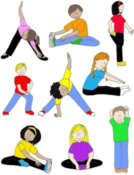 Kids in action stretches. Exercise clipart