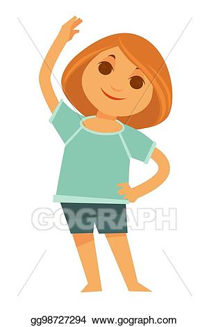 Vector little redhead girl. Exercising clipart morning exercise