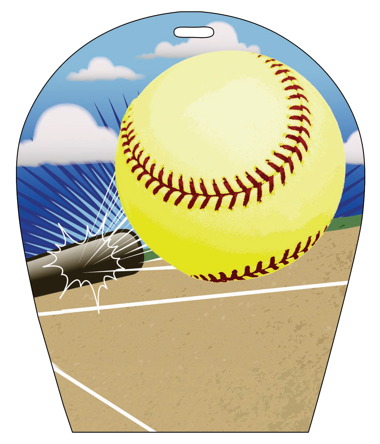 Lenticular luggage tag arch. Clipart explosion softball