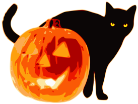 Happy halloween witch on. Clipart ghost cat