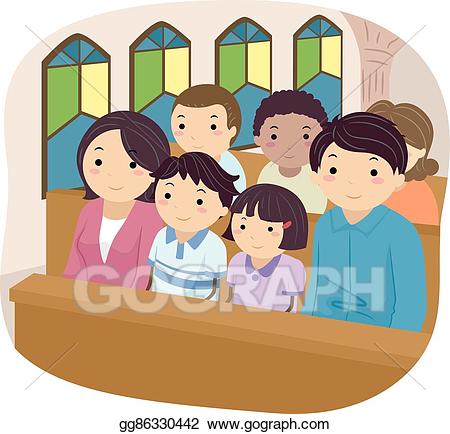 Families clipart church. Vector stickman family illustration