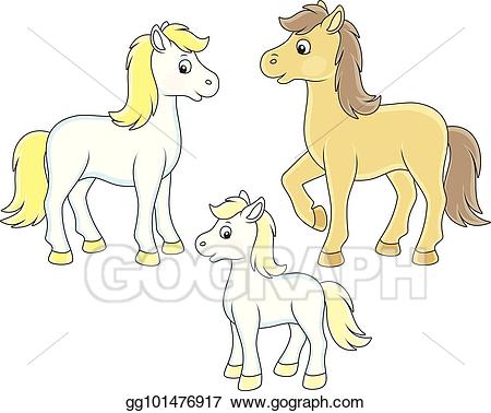 Vector art of drawing. Horses clipart family