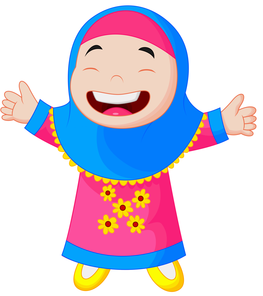 Cartoon Muslim Kids With Blank Banner Download Png Image