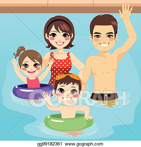 Vector art drawing gg. Clipart family swimming pool