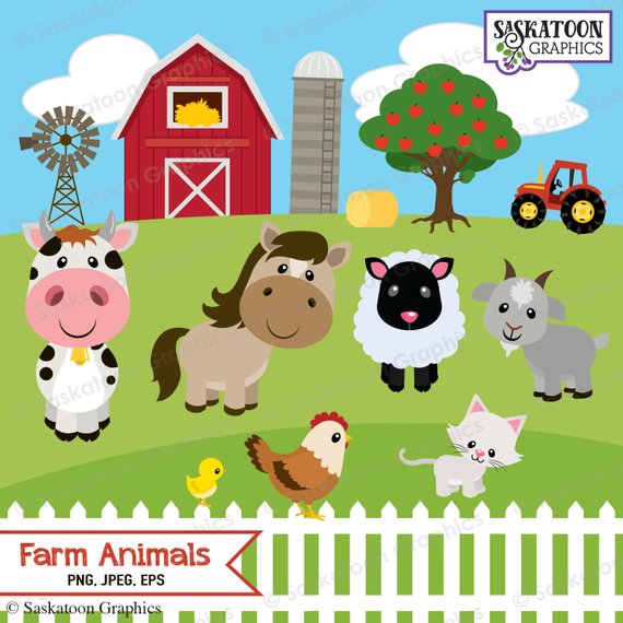 Clipart farm cute. Animals instant download file
