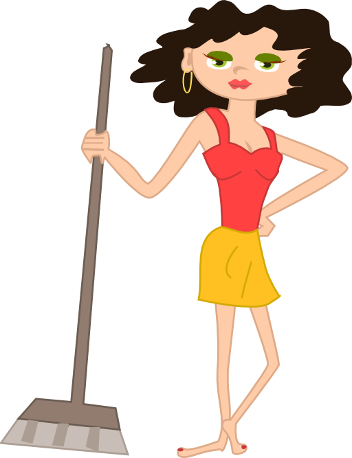 Young clipart young lady. Housekeeper girl with broomstick
