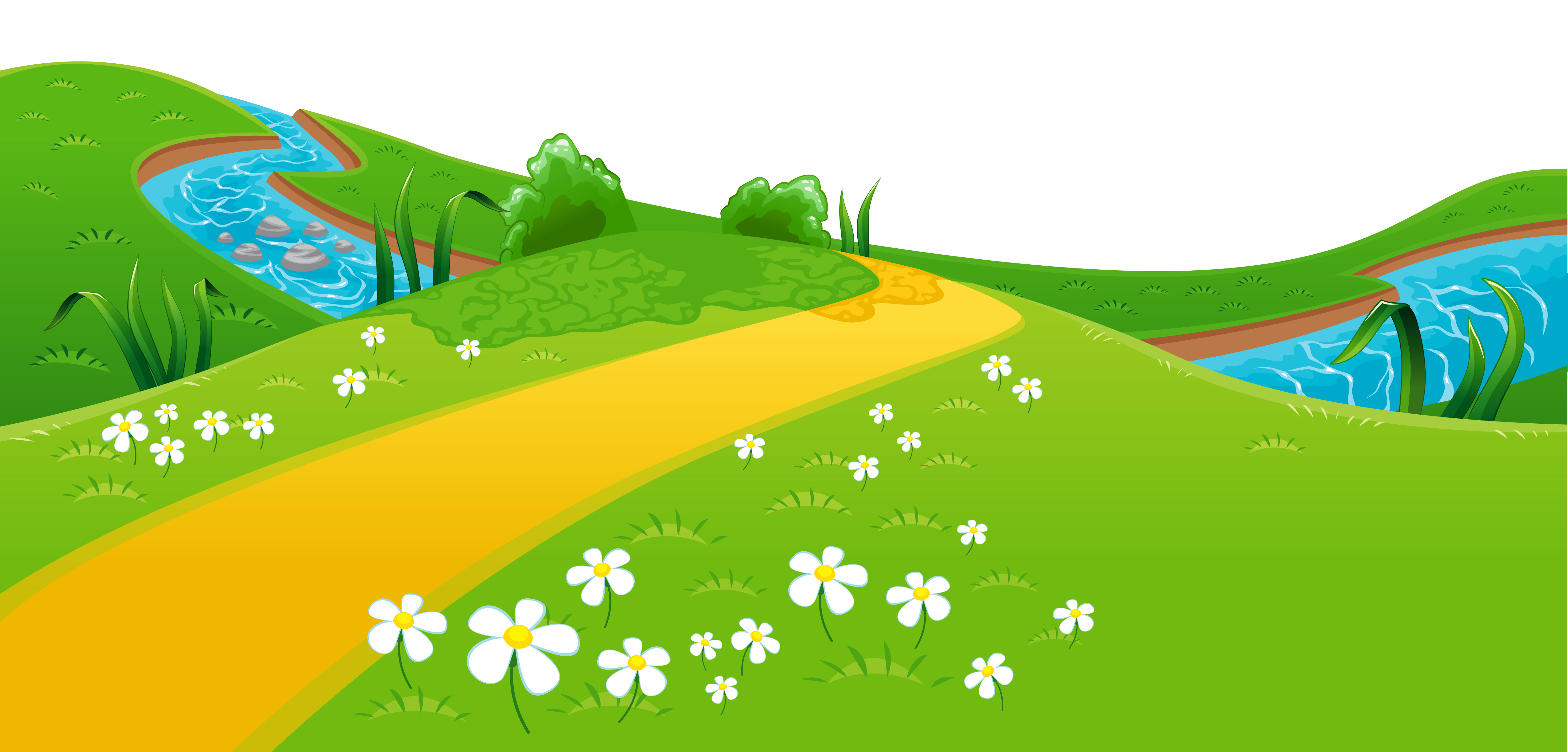 Meadow and river ground. Gardener clipart scenery