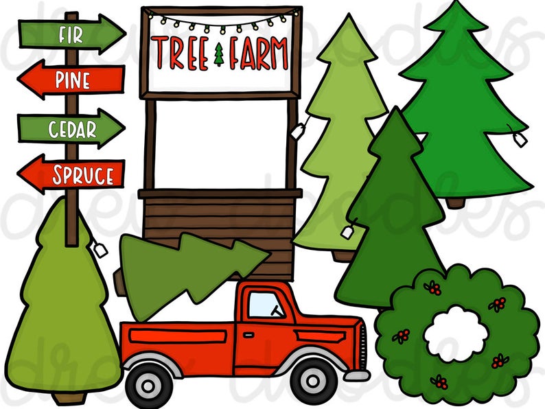 Christmas digital clip art. Clipart farm tree farm