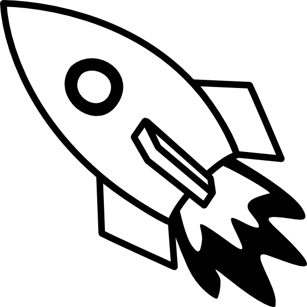 Black and white rocket. Outline clipart fire