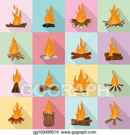 Eps illustration icons set. Clipart fire bonfire night