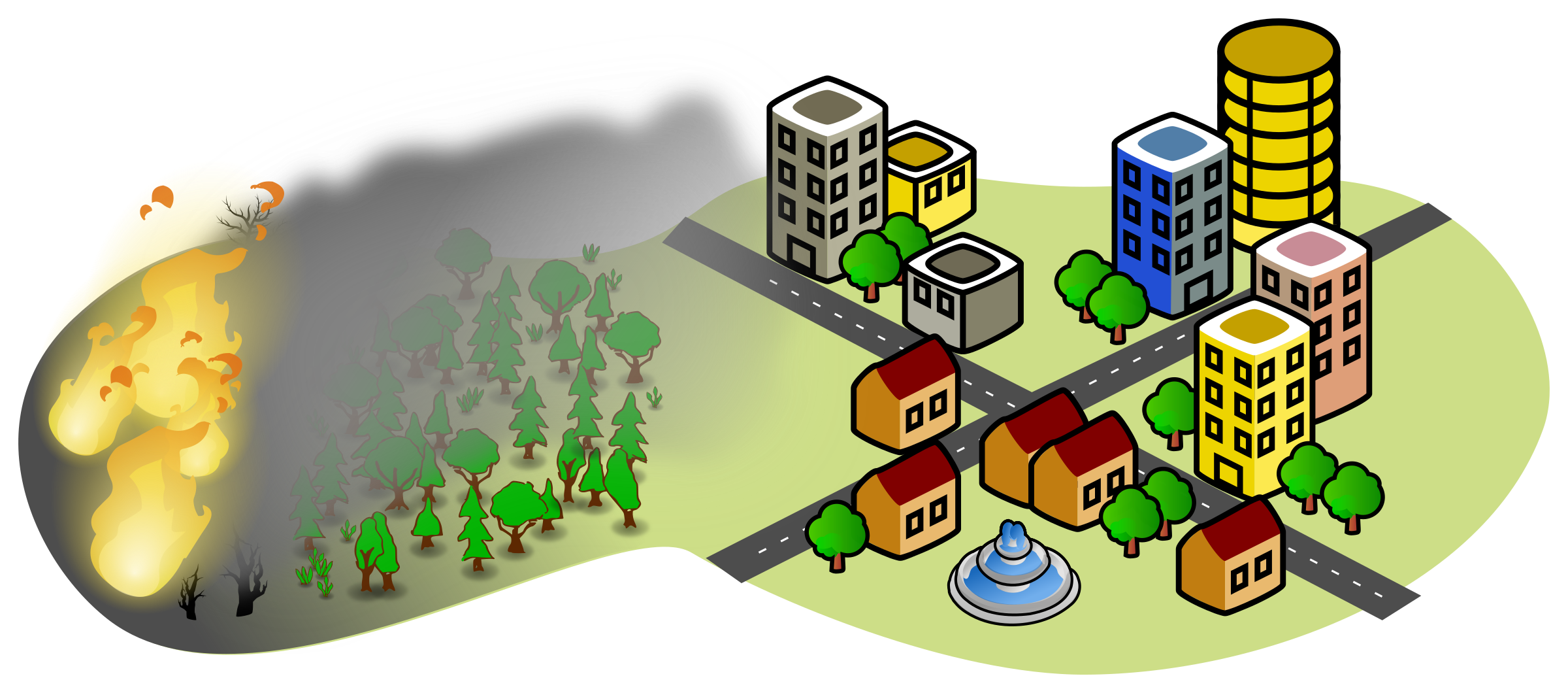 Forest endangering the big. Earthquake clipart city on fire