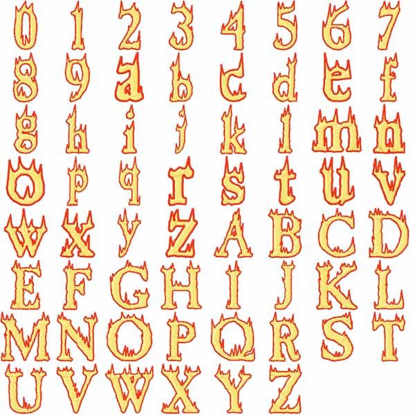 Clip flame up embroidery. Clipart fire font