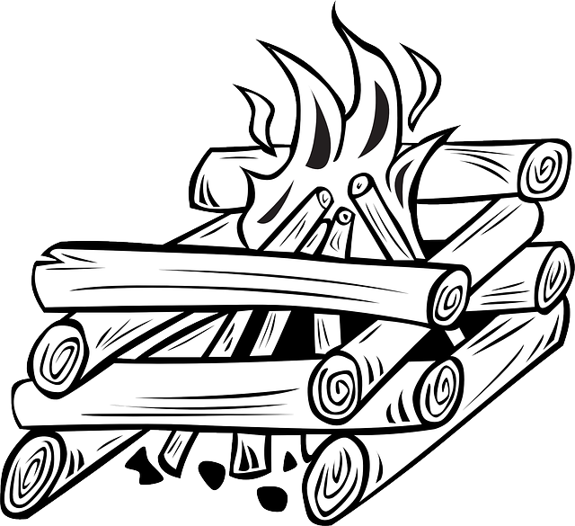 Cartoon with wood panda. Clipart fire stove