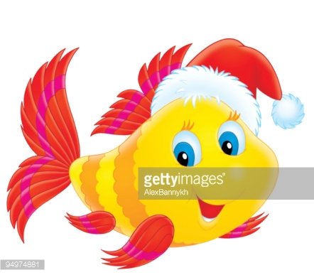 Fish clipart christmas. Coral wearing the cap