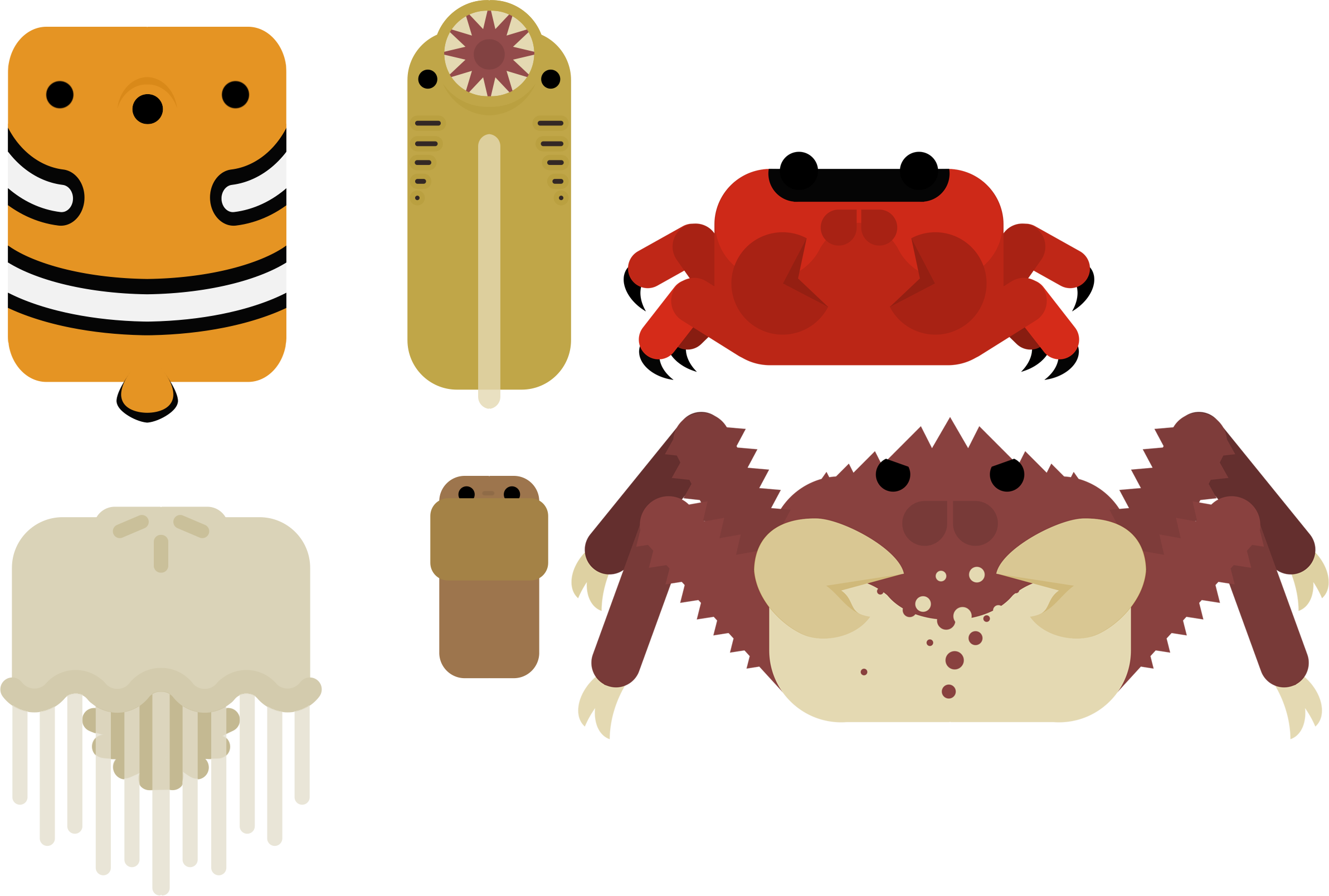 Animal reskins jellyfish kingcrab. Clipart fish crab