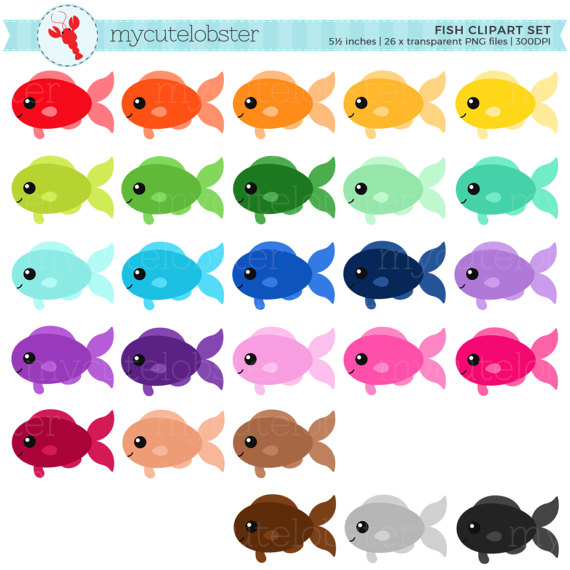 Rainbow set clip art. Clipart fish cute